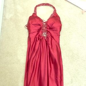 Burgundy satin prom gown